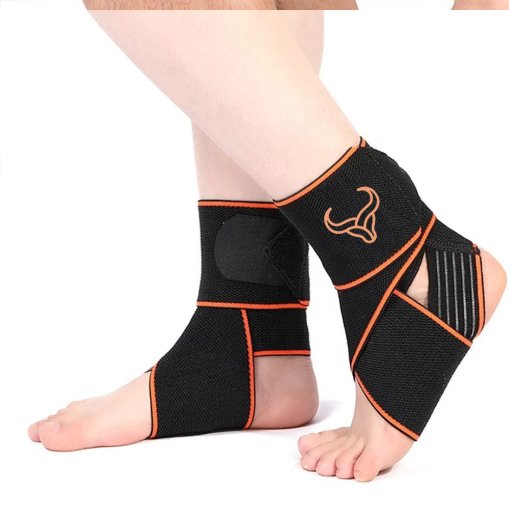 Royal Bull Ankle Wrap Black & Orange – Adjustable Ankle Support for Gym, Sports & Injury Protection Royal Bull ankle support gear close view