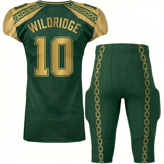 Back side 3 Royal Bull Dark Green & Gold American Football Uniform – Dynasty Armor Edition