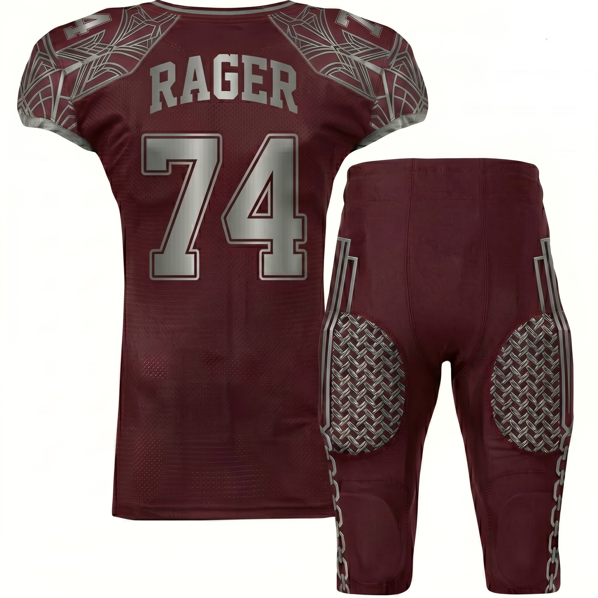 Back side 4 Royal Bull Maroon & Black American Football Uniform – Iron Force 74 Edition