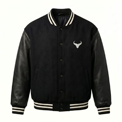 Royal Bull Black Patch Varsity Jacket | Wool & Leather