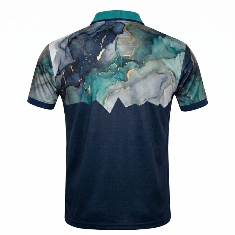 Royal Bull Blue Frost Sublimation Polo Shirt – Geometric Landscape Edition