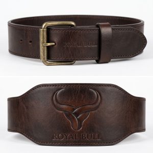 Antique brass buckle leather belt dark brown