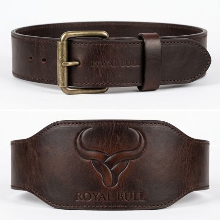 Antique brass buckle leather belt dark brown