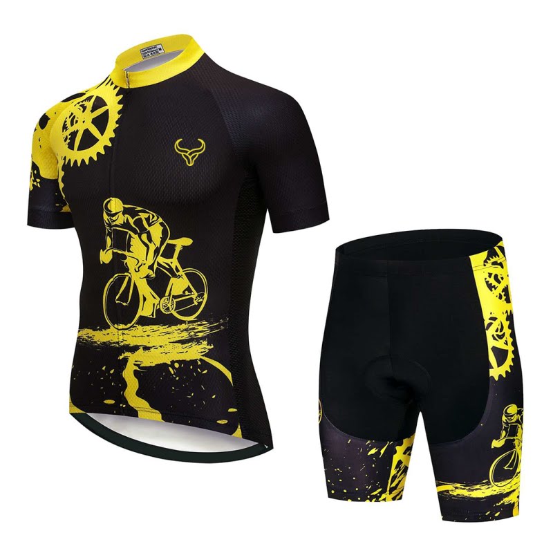 performance cycling outfit black yellow gear design set
