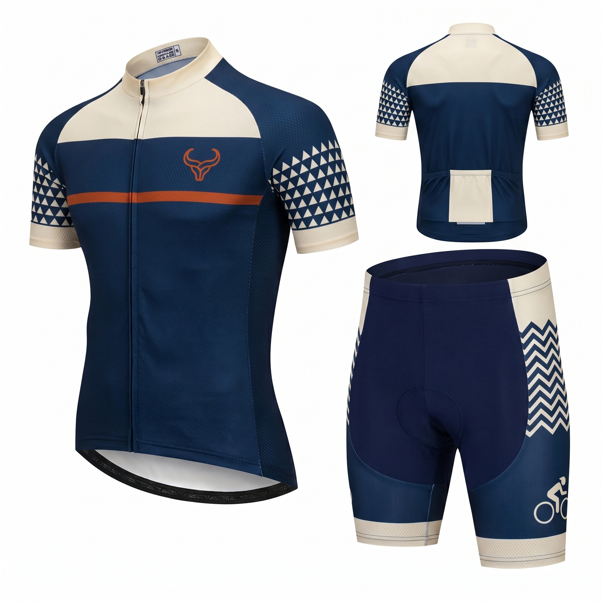 Royal Bull Navy Blue Cycling Jersey Set – Geometric Edition breathable cycling uniform set for long distance riding