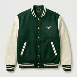 Royal Bull Green & Beige Varsity Jacket | Embroidered Logo
