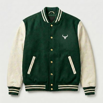 Royal Bull Green & Beige Varsity Jacket | Embroidered Logo