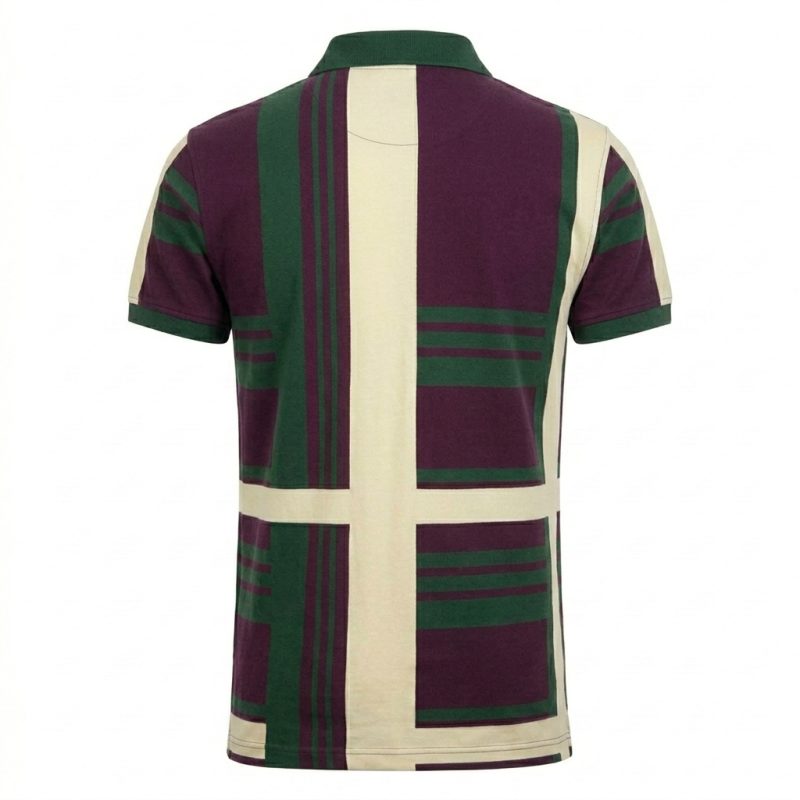 Royal Bull Maroon & Green Striped Polo Shirt – Exclusive Cream Placket Edition