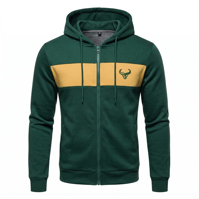 Custom Men's Athletic Full Zip Hoodie with Embroidered Logo and Private Label Manufacturing