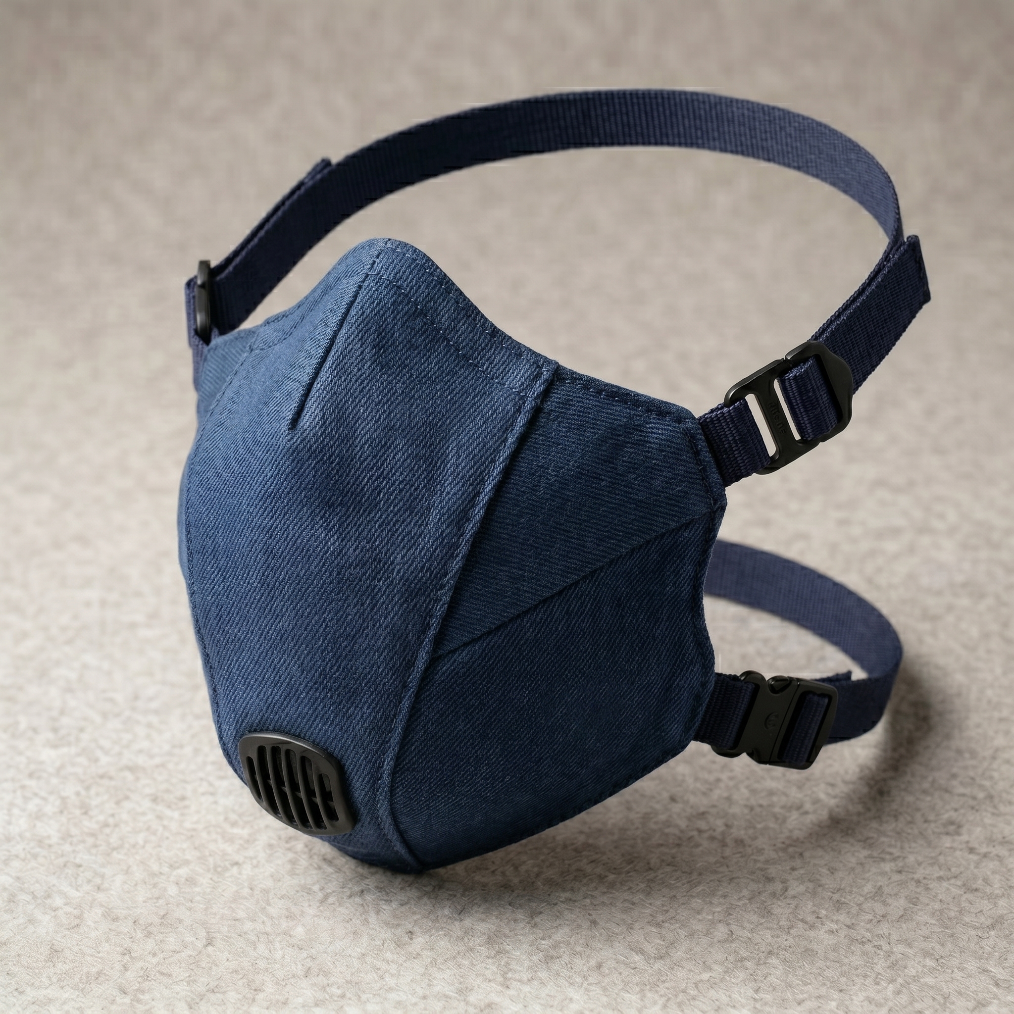 Repaired mask (8) Royal Bull Denim Face Mask – Blue Carbon Filter Valve