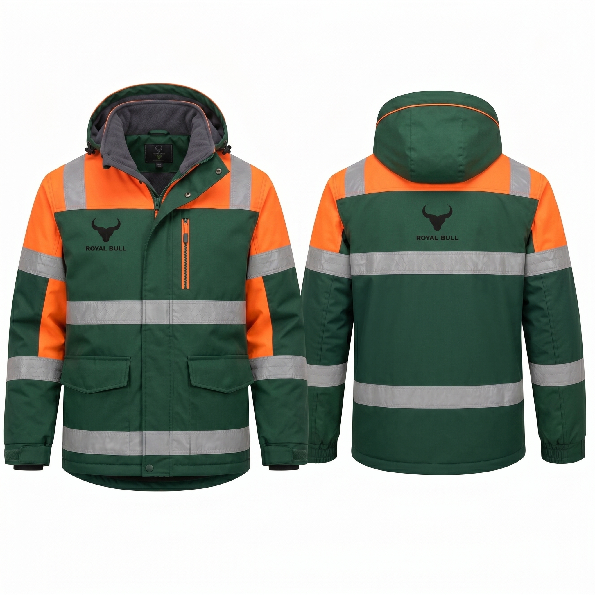 Royal Bull Hi-Vis Waterproof Parka – Orange Reflective High Visibility Waterproof Safety Parka Orange Jacket