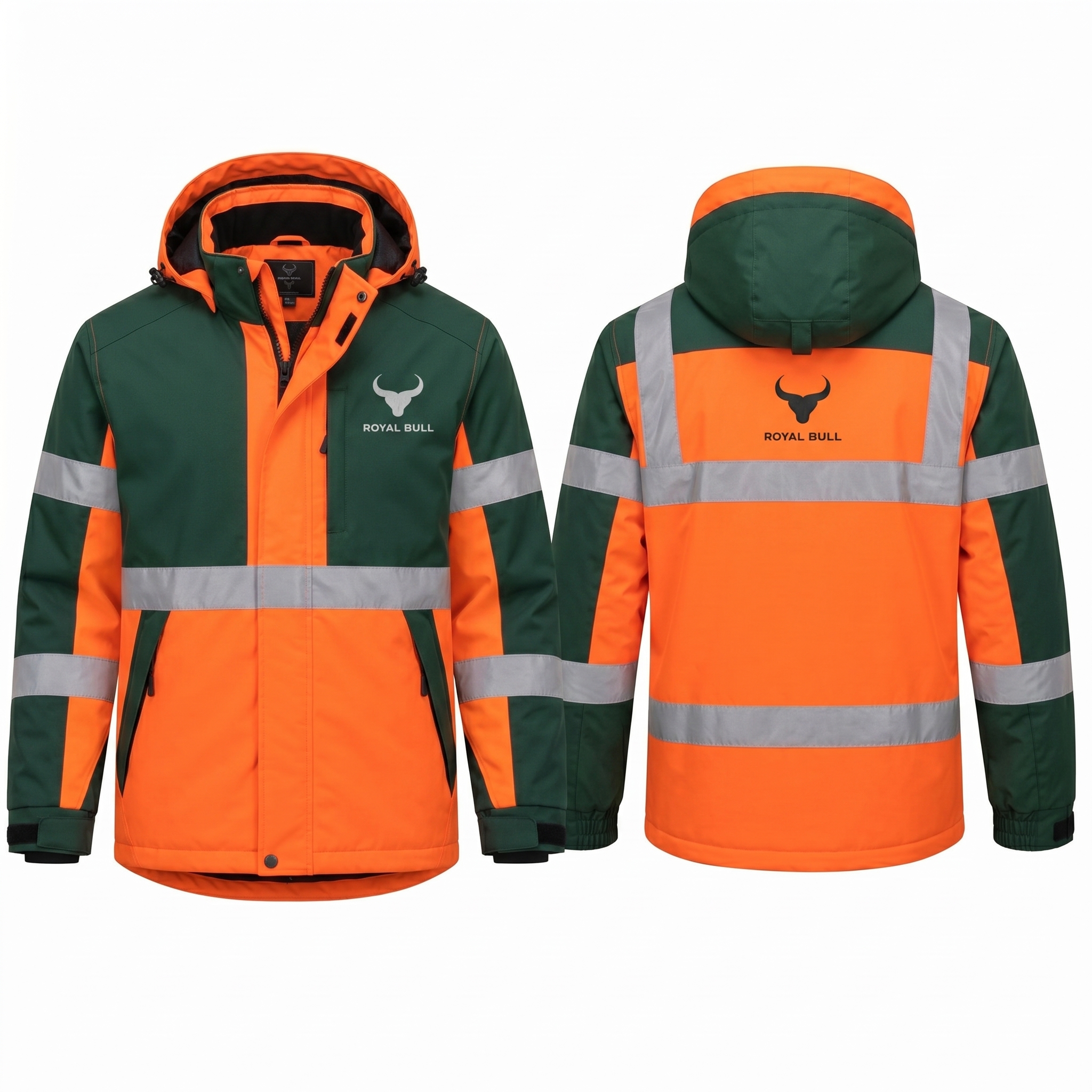 Royal Bull Hi-Vis Safety Jacket – Orange Green Reflective Royal Bull Hi-Vis Safety Jacket Orange Green Reflective