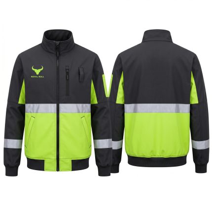 Hi-Vis Safety Jacket Black Yellow Reflective Royal Bull