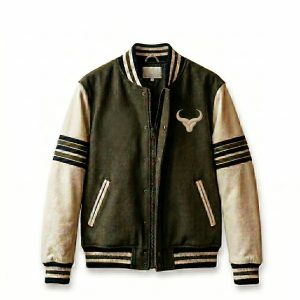 Royal Bull Green & Beige Varsity Jacket | Bull Logo
