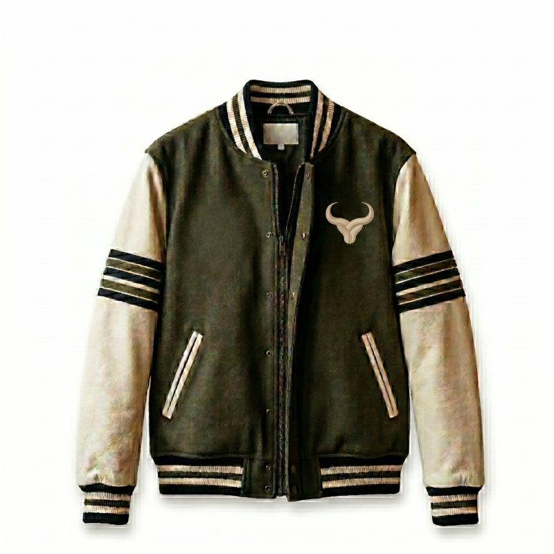 Royal Bull Green & Beige Varsity Jacket | Bull Logo