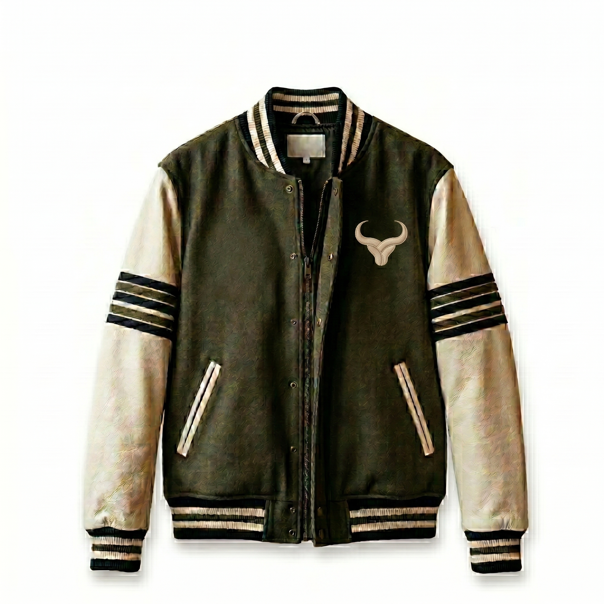 Royal Bull green and beige varsity jacket Royal Bull Green & Beige Varsity Jacket | Bull Logo