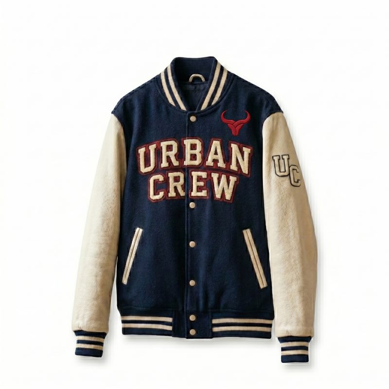 Royal Bull Navy Varsity Jacket | Cream Sleeves & Bull Logo