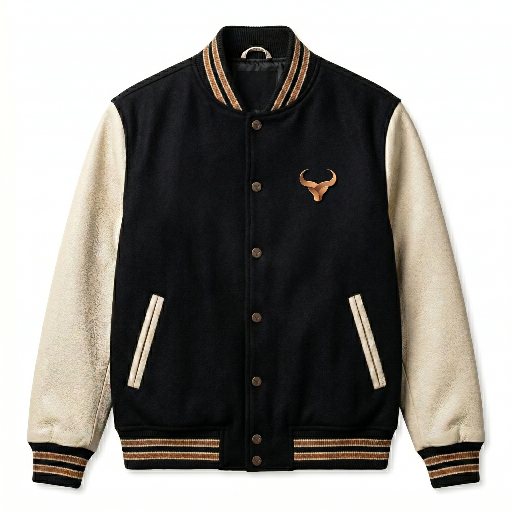 Royal Bull blue and copper varsity jacket men’s streetwear Royal Bull Blue & Copper Varsity Jacket | Men’s Streetwear