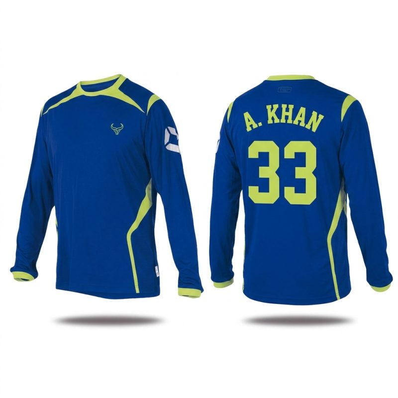 performance cricket jersey blue lime green design Royal Bull