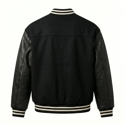 Royal Bull Black Patch Varsity Jacket | Wool & Leather