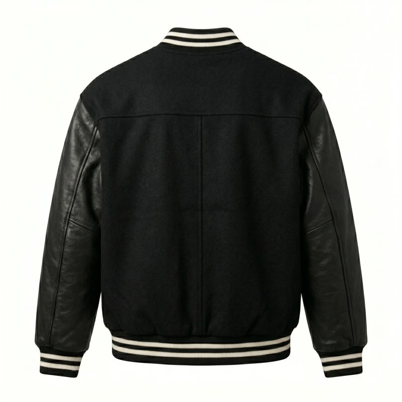 Royal Bull Black Patch Varsity Jacket | Wool & Leather