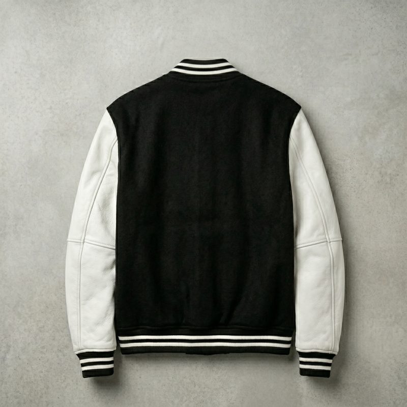 Royal Bull Black Varsity Jacket | White Leather Sleeves