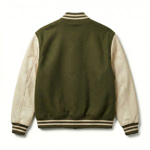 Royal Bull Green & Beige Varsity Jacket | Leather Sleeves