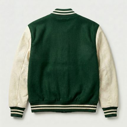 Royal Bull Green & Beige Varsity Jacket | Embroidered Logo
