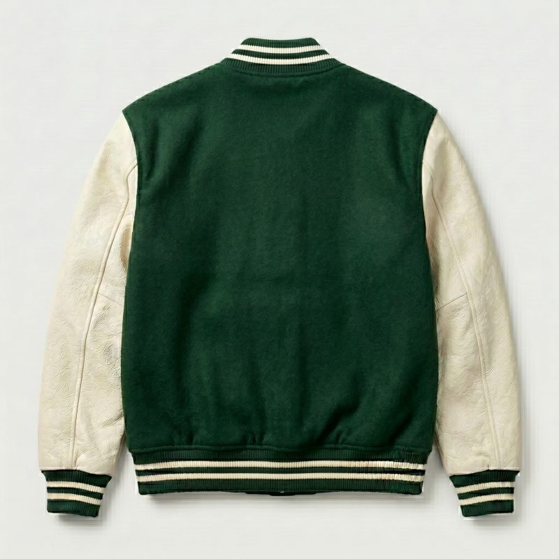 Royal Bull Green & Beige Varsity Jacket | Embroidered Logo