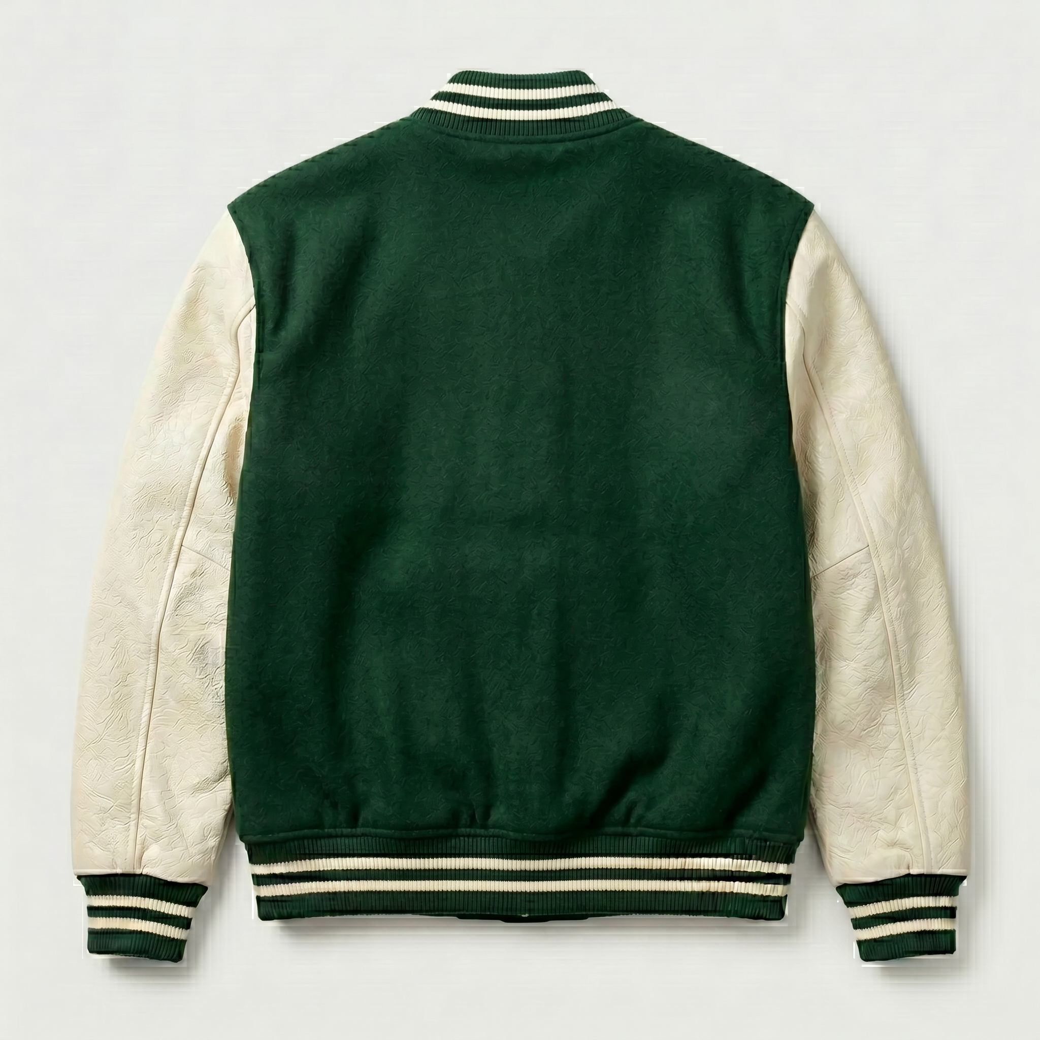 generate_backside_without_logo_2K_202605181325 Royal Bull Green & Beige Varsity Jacket | Embroidered Logo
