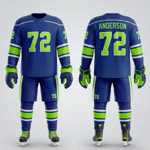 Royal Bull navy blue white neon green ice hockey jersey