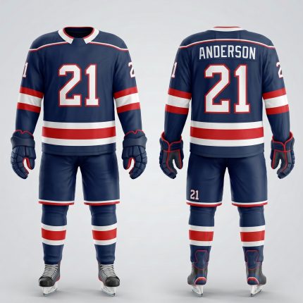Royal Bull navy red white ice hockey uniform set