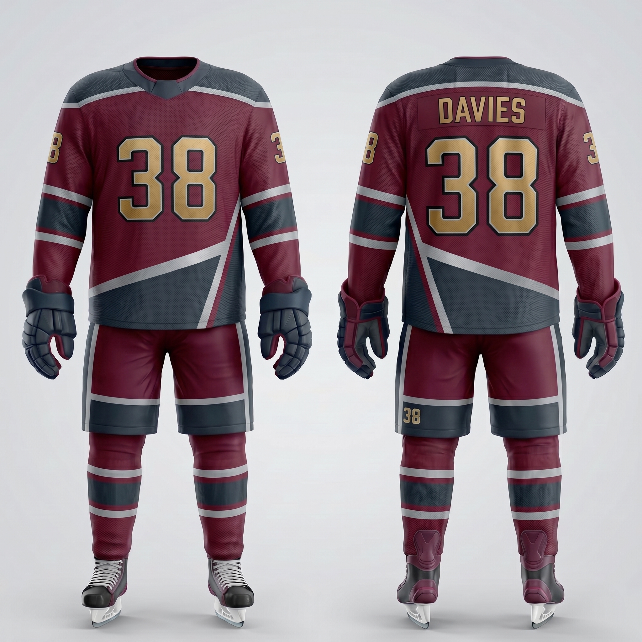 Royal Bull burgundy and charcoal ice hockey uniform Royal Bull burgundy and charcoal ice hockey uniform