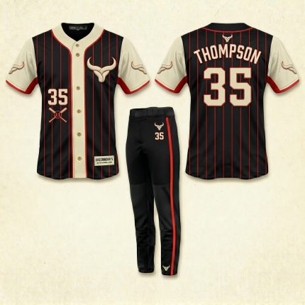 Royal Bull Black & Cream Baseball Uniform – Classic Pro Pinstripe Edition