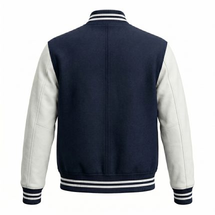 Royal Bull Navy Varsity College Jacket | White Sleeves