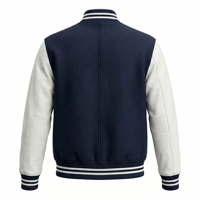 Royal Bull Navy Varsity College Jacket | White Sleeves