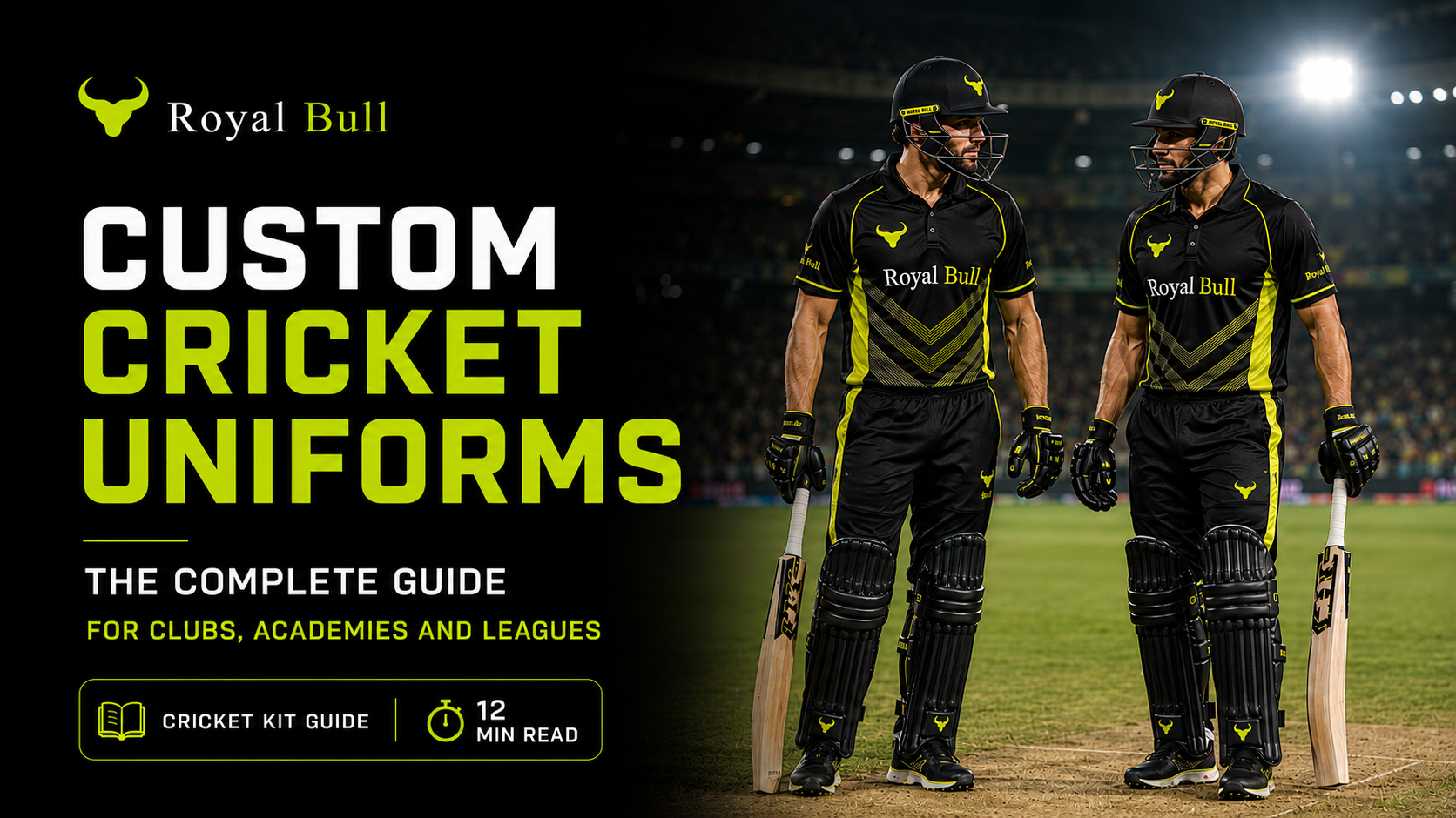 Custom cricket uniforms for clubs, academies and leagues, playing whites and coloured T20 kit, Royal Bull