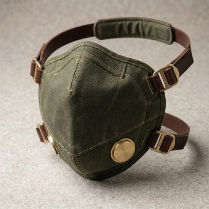 Olive Green Canvas Respirator Mask Brown Leather Filters